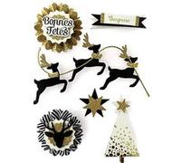 Graine Créative Loisirs Créatifs - Stickers Décorations Adhésives 3D - Noël Noir et Doré