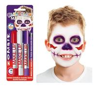 Graine créative Lot de 3 Sticks de Maquillage Carnaval, Rouge, Blanc, Violet, thème Zombie Halloween, qualité cosmétique, sans paraben