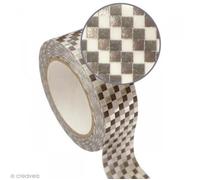 Graine Créative - Masking Tape Bleu 1,5 Cm X 10 M - Damier - Argenté