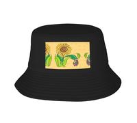 Graines de tournesol et tournesols Chapeau cloche pour adulte Chapeau de protection solaire Chapeau de pêcheur imprimé Casquette de pêche pour femme et homme Noir Taille unique