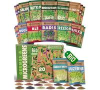 Graines germées bio en Kit de 20-Graines germées-Culture facile en pot ou en terrine-Grand paquet-20 variétés différentes-Lot de 20