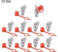 Graisseur M6x1 Coudé 45° Raccord Nipple Graisseur Placage Fer-Zinc avec Capuchon Anti-poussière pour Voiture 10set