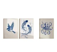 Graiting Affiche d'art Mural Imprimée, 3 Pièces, Poisson Koi Bleu, Poulpe Imprimé, Idée Cadeau(40x60cm Unframe)