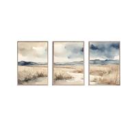 Graiting Affiche De Paysage Aquarelle, 3 Pièces, Impression d'art Abstrait, Scène Beige Et Bleue, Peinture sur Toile, Décor Esthétique Mural(21x30cm Unframe)