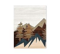 Graiting Affiche De Paysage Naturel, 3 Pièces, Peinture Artistique Montagnes Et Collines, Effet Panneau en Bois, Toile, Décoration Murale Salon Maison(01,40x60cm No Frame)