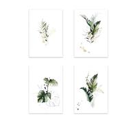 Graiting Affiche en Toile De Plante Aquarelle, Feuille d'art Botanique Imprimée, Peinture Minimaliste, Image Style, Décoration Salon, 4 Pièces(21x30cm No Frame)