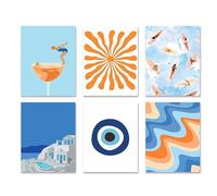 Graiting Douzaine De Peintures sur Toile Hippie, Jolies Affiches Plage Et Cocktail Orange, Rose Populaire, Art Mural Décoratif for Chambre À Coucher, 6 Pièces(06,30x40cm-6pcs)