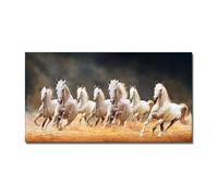 Graiting Peinture sur Toile Artistique avec Sept Chevaux Blancs en Cours D'exécution, Affiches Et Imprimés d'art, Tableau Mural for Salon, 1 Pièce(SY 82248,70x140 cm Unframed)