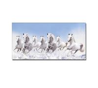 Graiting Peinture sur Toile Artistique avec Sept Chevaux Blancs en Cours D'exécution, Affiches Et Imprimés d'art, Tableau Mural for Salon, 1 Pièce(SY 82249,40x80 cm Unframed)