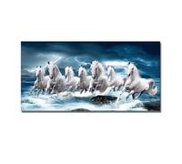 Graiting Peinture sur Toile Artistique avec Sept Chevaux Blancs en Cours D'exécution, Affiches Et Imprimés d'art, Tableau Mural for Salon, 1 Pièce(SY 82242,50x100 cm Unframed)