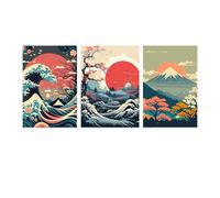 Graiting Toile d'art sans Cadre, Peinture De Montagne, Mer, Coucher Soleil, Paysage Naturel, Affiche Galerie d'automne, 3 Pièces(30x40cm-3pcs)