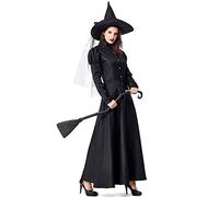 GRAJTCIN Women's Wicked Witch Costume, Halloween Deluxe Classic Witchy Dress Adult (Large, Black)