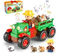 Gralal Tracteur Fermier Jouet pour Bébé 1 2 3 Ans, Véhicule Musical Push and Go avec Animaux, Jouets Montessori les Animaux de Ferme, Cadeau Éducatif pour Bébé