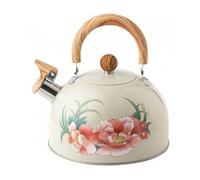 Gralara 3 Litres Théière Sifflante 3L Sifflet Automatique Bouilloire Sifflante Compatible tous Feux Bouilloire à Motif Floral pour Camping, Beige