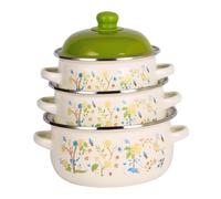 Gralara 3x Marmites en émail Marmites à soupe à fond plat Ensemble de casseroles en émail pour la cuisine, Vert