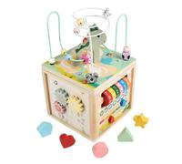 Gralara Arbre à Perles Rotatif Multifonctionnel Jouet à Perles en Bois Motricité Fine Centre D'activités en Bois pour Tout-Petits, Enfants, Maison, Maternelle, Cube D Activités Multifonctionnel