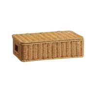 Gralara Boîte Rangement Rectangulaire Tressée Style Rustique Panier Bas Tressé pour Table, Beige Clair, 35 X 21 X 11 Cm