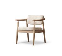Gralara Chaise en Tissu Rembourrée Fauteuil Siège Accoudoirs Structure en Bois de Frêne Teinte Claire et Assise Moelleuse Style Minimal aux Lignes Épurées, Blanc Cassé