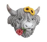 Gralara Décoration Murale Tête de Vache Trophée Mural Décoration de Patio Sculpture Animale Ornement Artistique En Résine Finitions Uniques Adapté P, Gris