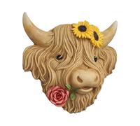 Gralara Décoration Murale Tête de Vache Trophée Mural Décoration de Patio Sculpture Animale Ornement Artistique En Résine Finitions Uniques Adapté P, Jaune