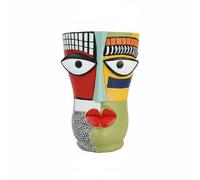 Gralara Decorative Planter Pot de Fleurs Vase Jardinière Ornement Visage Abstrait en Résine Lignes et Touche Ludique Mise des, Pot De Fleurs Visage Artistique - Style Coloré