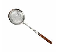 Gralara Écumoire à Manche En Bois Perforée Écumoire En Acier Inoxydable Design Élégant Ustensile Cuisine pour Friture, Égouttage, Grand