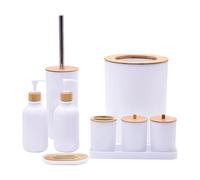 Gralara Ensemble D'accessoires de Salle de Bain, Distributeur de Savon Liquide, Support Qtip, Tasse de Brosse à Dents, Cuisine, Bureau, Restaurants, Hôtel, 9, Blanc