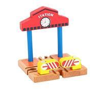 Gralara Ensemble de Construction de Train en Bois avec Accessoires pour Gare, Carrefour et Station-Service pour Les Enfants, Station Platform