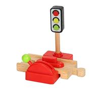 Gralara Ensemble de Construction de Train en Bois avec Accessoires pour Gare, Carrefour et Station-Service pour Les Enfants, Crossroad