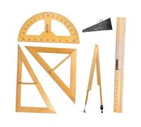 Gralara Ensemble de Règles de Géométrie Mathématique, Outil de Dessin de Géométrie en Bois avec Sac de Rangement, Outils Scolaire Bureau pour Enseignants et Étudiants, 5 Pièces