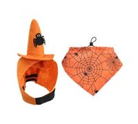 Gralara Ensemble Halloween pour Chien Chapeau Décoratif et Foulard Triangle en Polyester pour Cosplay et Célébrations, Orange L