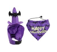 Gralara Ensemble Halloween pour Chien Chapeau Décoratif et Foulard Triangle en Polyester pour Cosplay et Célébrations, Purple S