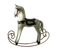 Gralara Figurine Cheval Bascule Décoration Table Bois Fer Sculpture Animale Ornement Collection Convient à Salon Chambre Enfant Bureau Cadeau, Gris