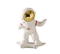 Gralara Figurine d'Astronaute Chromé, Or, Skateboard | Statuette Astronaute Mignonne en Résine Style Animé, Figurine Spatiale Décorative pour Bureau, Étagère et Meuble TV