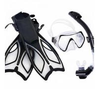 Gralara Fins and Ensemble Masque Tuba Palmes Set Plongée Complet Masque Tuba Verre 4mm Antichoc Jupe Silicone Étanche Tuba à Soupape à Sangle, Noir, M