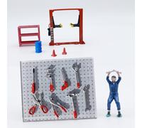 Gralara Garage Miniature avec Lift et Outils pour Atelier Mécanique Coffret Diorama Échelle 1/64 avec Figurine Technicien Industriel Accessoires de Réparation