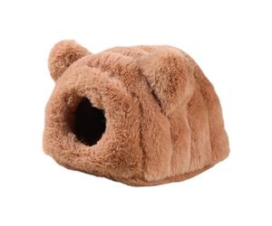 Gralara Hamster Lit Douillet Maison Cachette Peluche Nid Chaud Forme Ourson Toucher Doux Semi Fermé pour Animaux Domestiques Repos Cage Décoration Détente, Brun