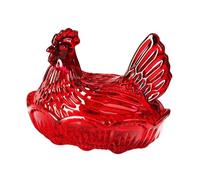 Gralara Hen Forme Plat Bonbons Verre Pastoral Bol Fruits avec Couvercle Plateau Snacks Original Élément Table Convient pour Fête Maison Bureau, Rouge