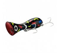 Gralara Leurre Popper Leurres de Surface Appât Poisson Durs Bouche Évasée et Détails Oculaires Vivants en et Acier Robuste pour Animation Bruitée et, Noir avec Motifs Multicolores
