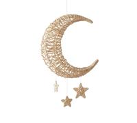 Gralara Lune en Rotin Mobile Lune Décoration Murale Guirlande Étoiles Motif Ajouré Accroche Simple et Stable Adaptée aux Fêtes d'Enfants Décoration Intérieure Chambres Apaisantes