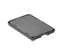 Gralara Marchepied avec Grille Ajouré Accessoire Compact pour Chats, Gris Foncé, Tapis De Litière pour Chat en PP avec Pieds en Bois, 42x29x6cm