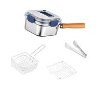 Gralara Mini friteuse carrée en acier inoxydable, panier pour cuisson en extérieur, idéale pour poisson et frites, Couvercle Bleu