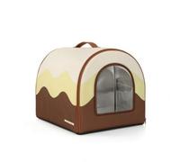 Gralara Niche D'intérieur Transportable Niche Souple Pliable Cachette Portable pour Petits Chiens, Nouveaux Animaux Compagnie, Déplacement, Chambre, Marron Crème, M