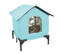 Gralara Niche Extérieure surélevée, Isolée et Chaude pour Chats Errants, Idéale pour l'hiver sur Une Véranda Ou Un Patio, M Blue