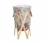Gralara Panier à Linge Pliant Panier Linge Corbeille Rangement Bac à Linge en Bois et Coton Lin Pliable pour Garder la Maison Ordonnée et Faciliter le Tri, Original Frame Snow
