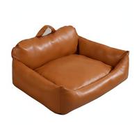 Gralara Panier pour Chien en Similicuir Toutes Saisons Poignée de Transport, Marron Classique, L pour Chiens Jusqu À 20 Kg/Familles Multi-Chats