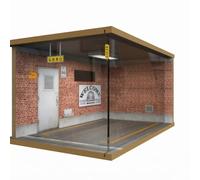 Gralara Parking Miniature Éclairé LED Boîte Vitrine Acrylique Panneaux Acryliques Maquette à Base Plate pour Collectionneurs, sur Étagère, Modèle De Garage Mur De Briques Rouges, Orientation Gauche