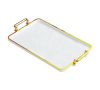 Gralara Plateau de Service avec poignée Plateau de Service avec poignées dorées Plateaux Alimentaires Facile à Nettoyer Plateau de décoration Ottoman, Bordure en Or Blanc