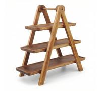 Gralara Plateau Service à 3 Étages Pliable Présentoir à 3 Niveaux Rustique Support Présentation En Bois pour Traiteurs, Buffet, Fête, Cuisine , 松木