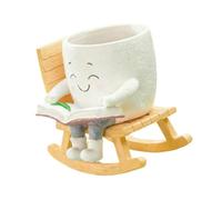 Gralara Pot de Fleurs Résine Planter Pot Vase Visage Souriant Chaise à Bascule Multipurpose Collectible pour Plantes D'Intérieur et Décoration D'Appartement, 11,6 x 10,6 x 11,8 cm